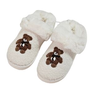 American Eagle Slippers Size 8 Ivory Teddy Bear Scuff Slippers Cottagecore Cozy